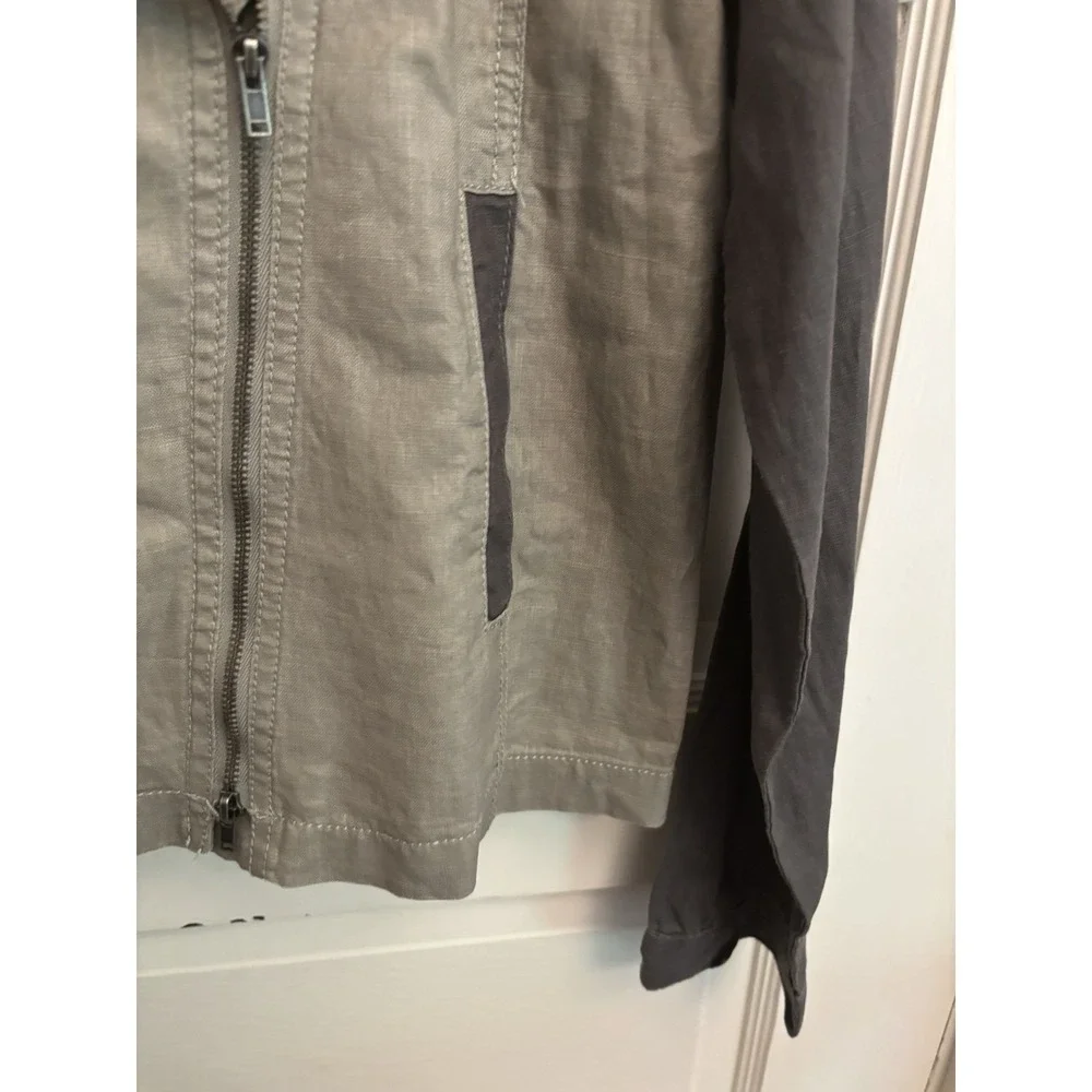 Eileen Fisher Gray Organic Linen Moto Jacket Two Tone Zip Lightweight Large $278